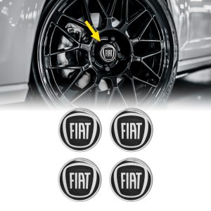 Adesivi 3D Copriruota Fiat Nero, 4 Pezzi, Diametro 58 mm